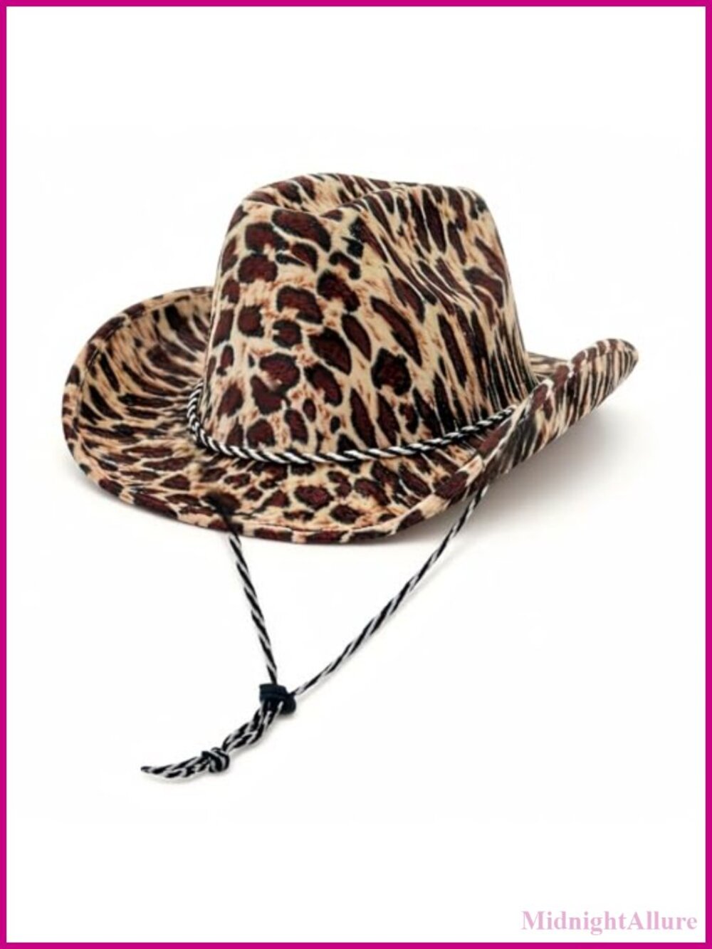 Leopard Print Felt Cowboy Hat Wide Brim Western Cowgirl Hat Adjustable